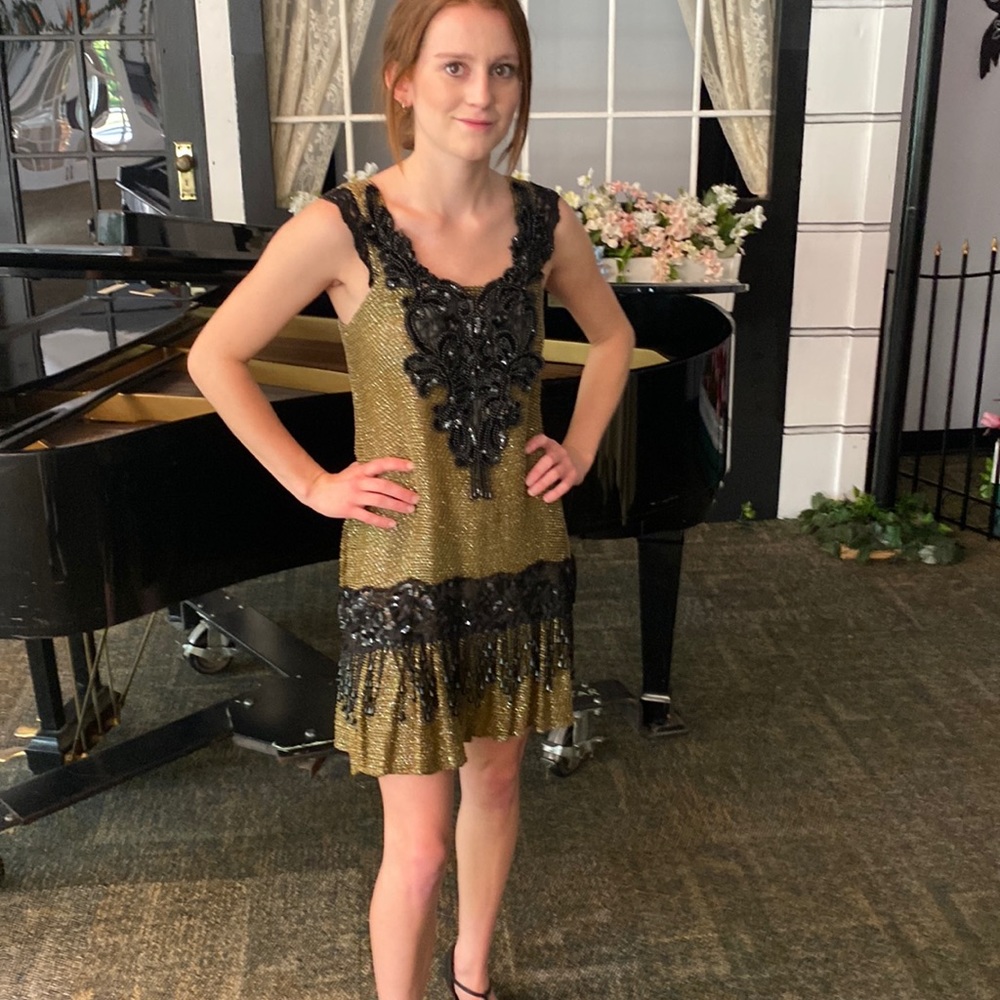 Custom made olive and black flapper dress for a theater show.